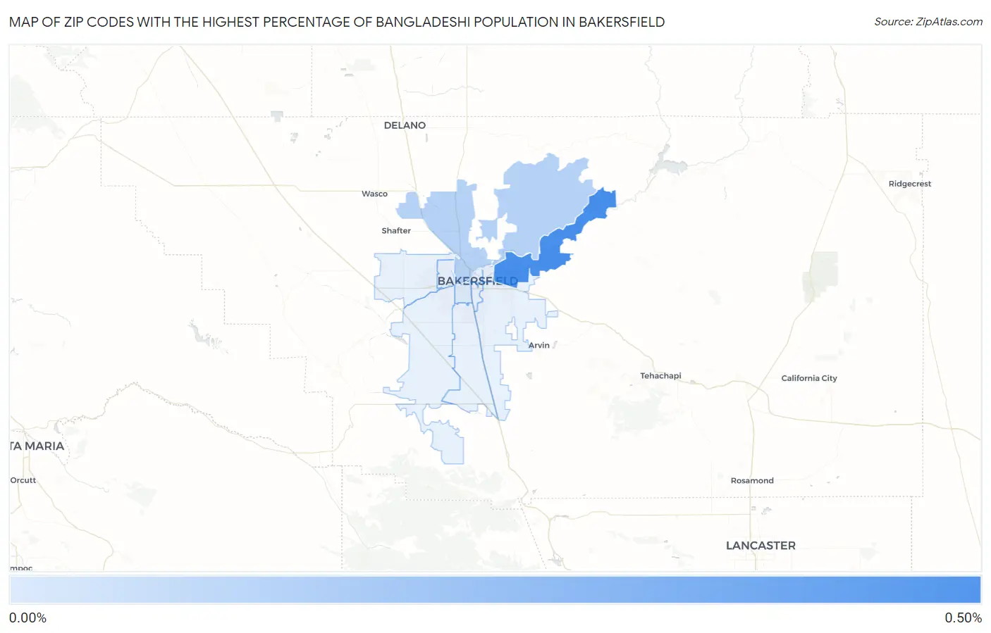 Zip Codes with the Highest Percentage of Bangladeshi Population in Bakersfield Map