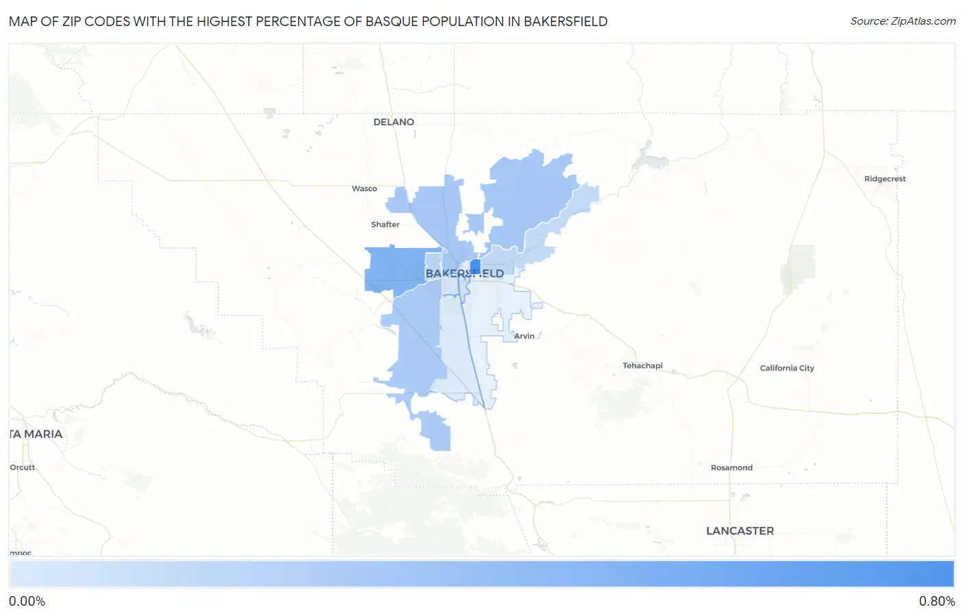 Zip Codes with the Highest Percentage of Basque Population in Bakersfield Map