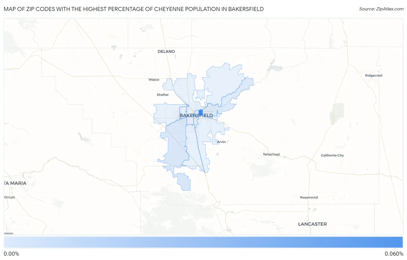 Zip Codes with the Highest Percentage of Cheyenne Population in Bakersfield Map