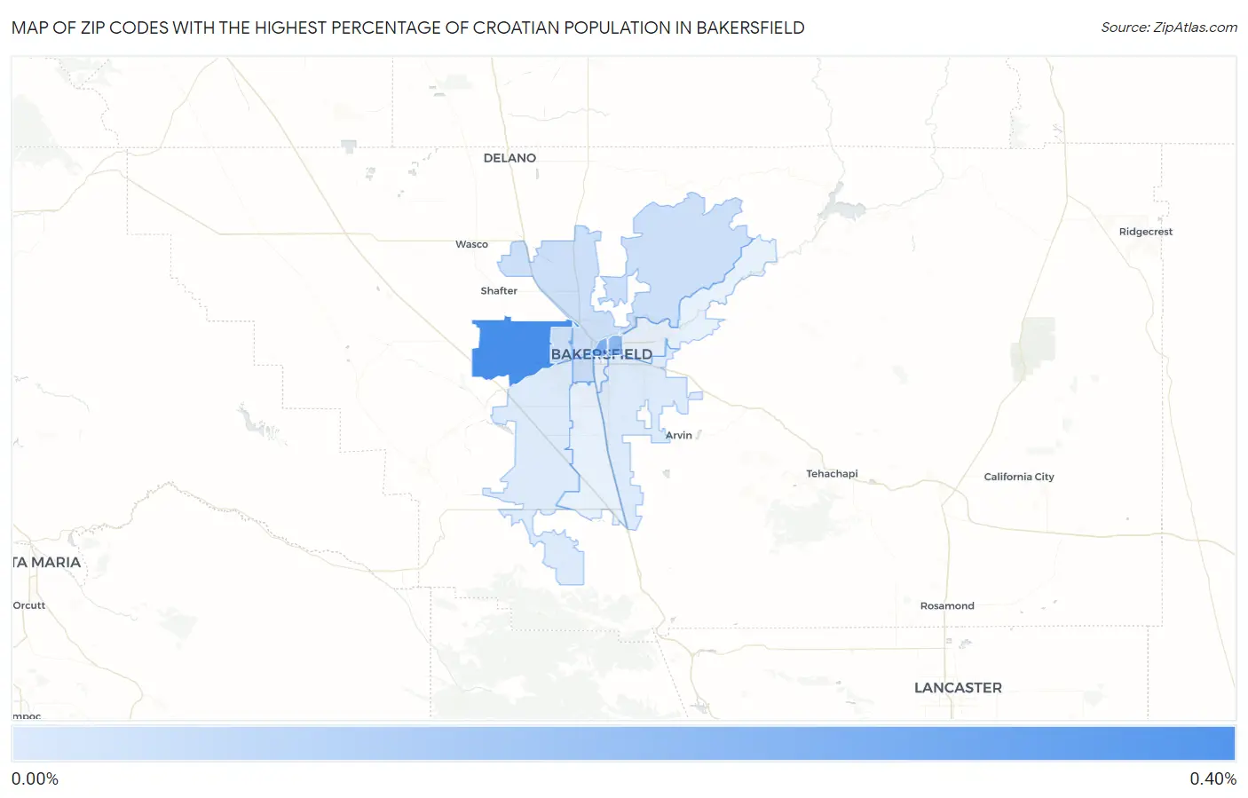 Zip Codes with the Highest Percentage of Croatian Population in Bakersfield Map