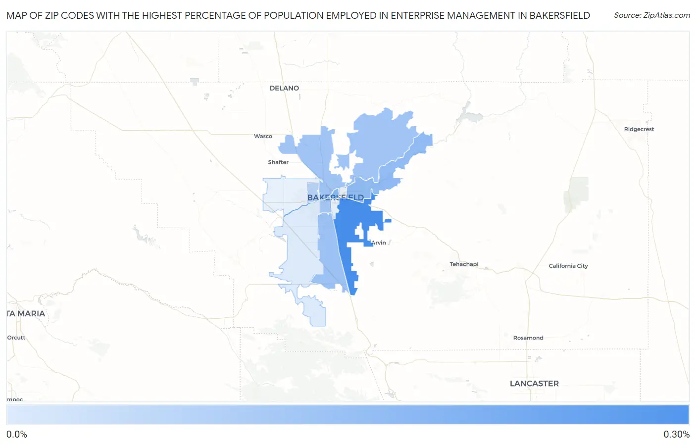 Zip Codes with the Highest Percentage of Population Employed in Enterprise Management in Bakersfield Map