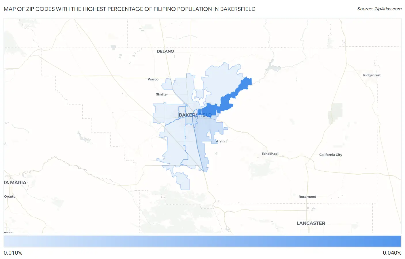 Zip Codes with the Highest Percentage of Filipino Population in Bakersfield Map