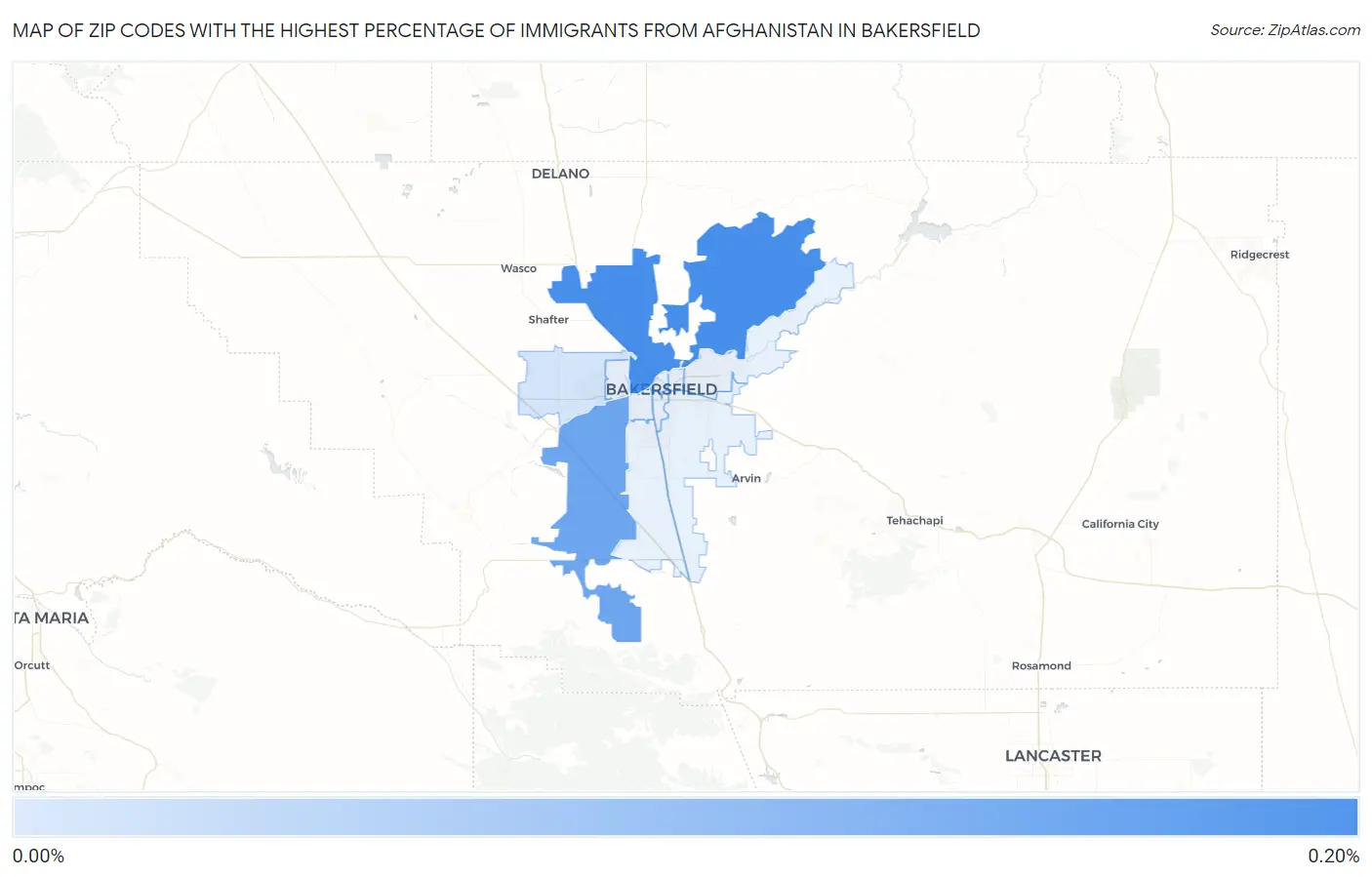 Zip Codes with the Highest Percentage of Immigrants from Afghanistan in Bakersfield Map