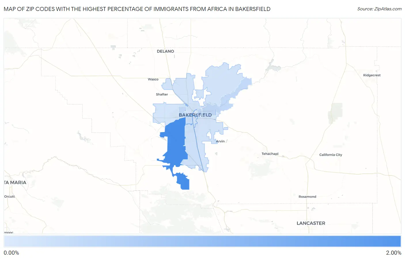 Zip Codes with the Highest Percentage of Immigrants from Africa in Bakersfield Map