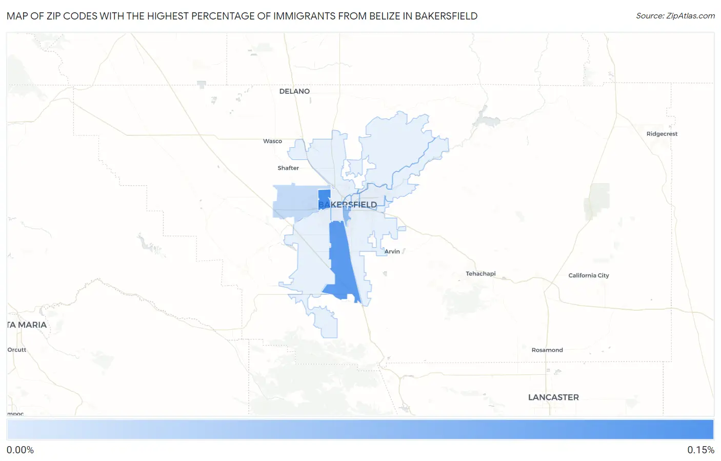 Zip Codes with the Highest Percentage of Immigrants from Belize in Bakersfield Map