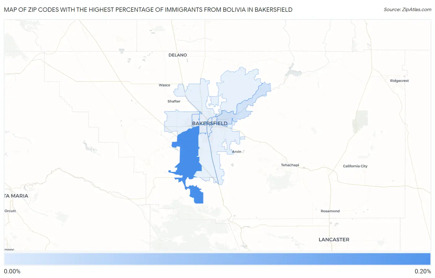 Zip Codes with the Highest Percentage of Immigrants from Bolivia in Bakersfield Map