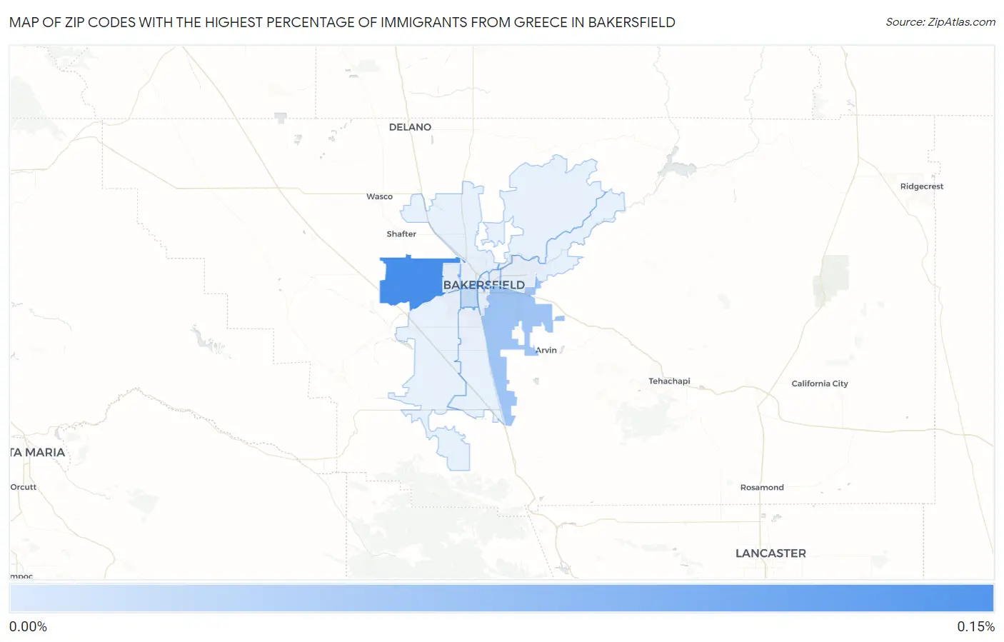 Zip Codes with the Highest Percentage of Immigrants from Greece in Bakersfield Map