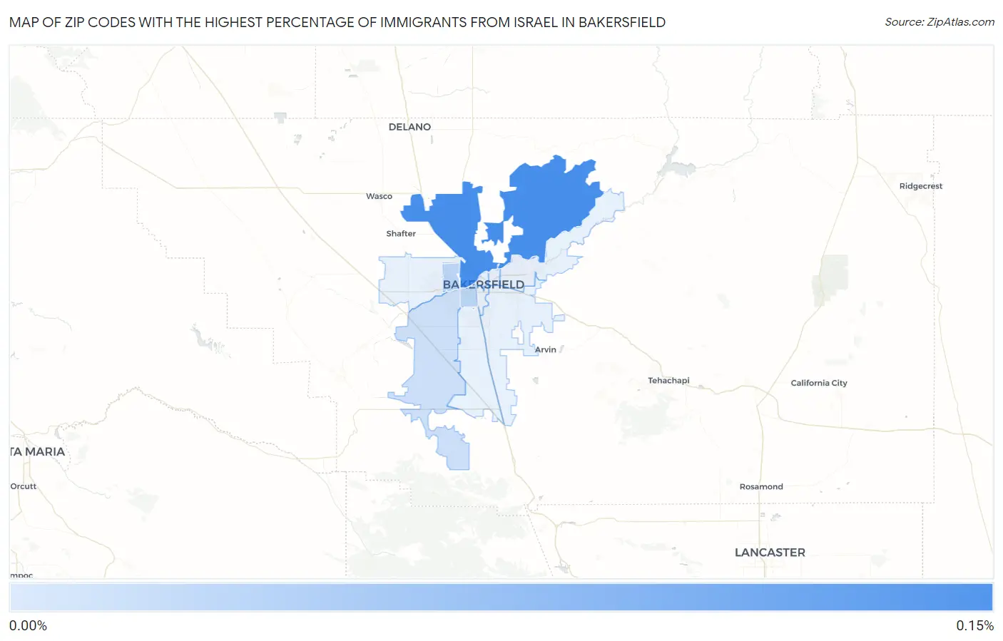 Zip Codes with the Highest Percentage of Immigrants from Israel in Bakersfield Map