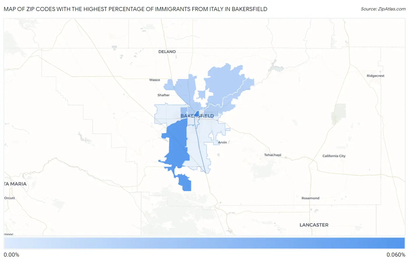 Zip Codes with the Highest Percentage of Immigrants from Italy in Bakersfield Map