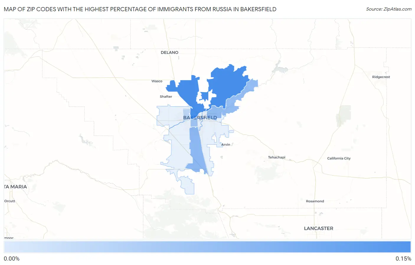 Zip Codes with the Highest Percentage of Immigrants from Russia in Bakersfield Map