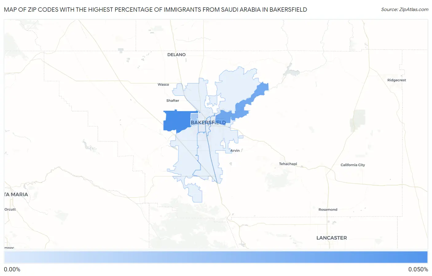 Zip Codes with the Highest Percentage of Immigrants from Saudi Arabia in Bakersfield Map
