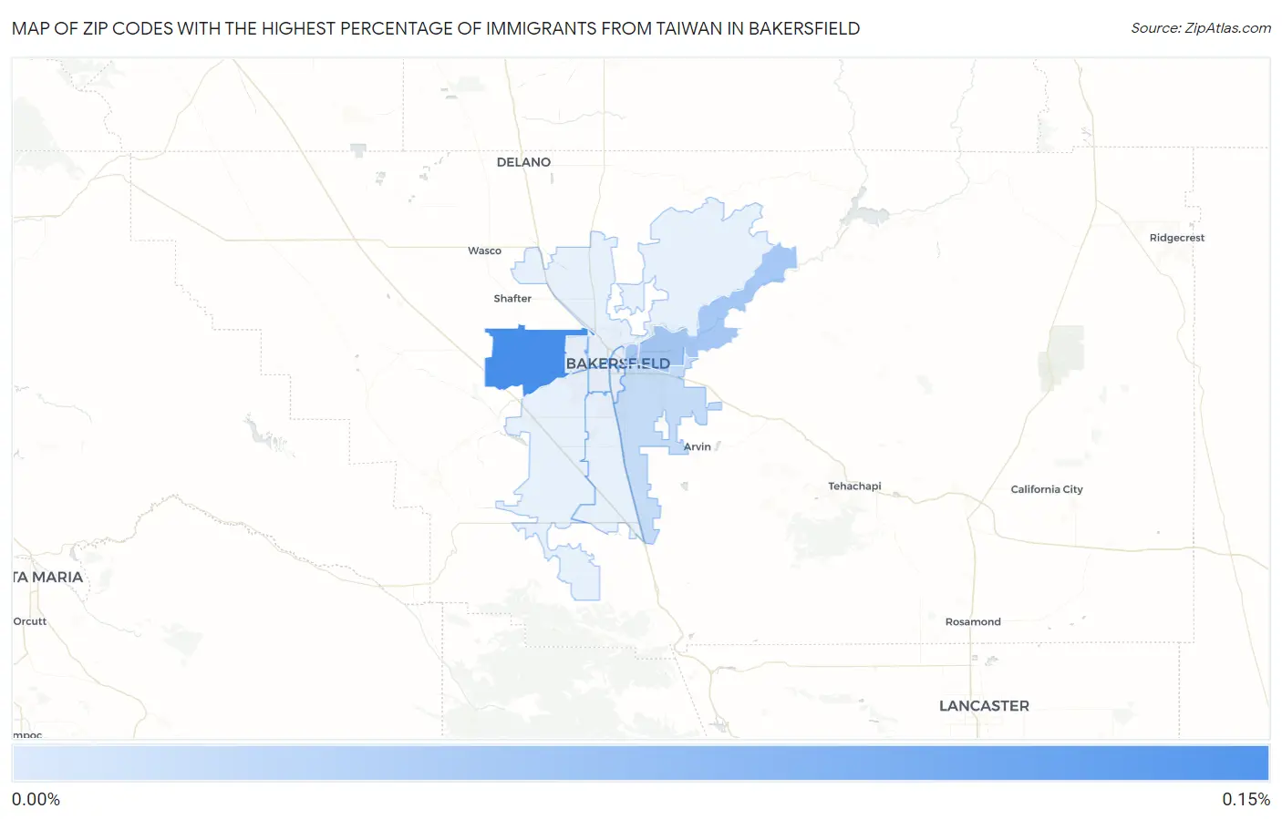 Zip Codes with the Highest Percentage of Immigrants from Taiwan in Bakersfield Map