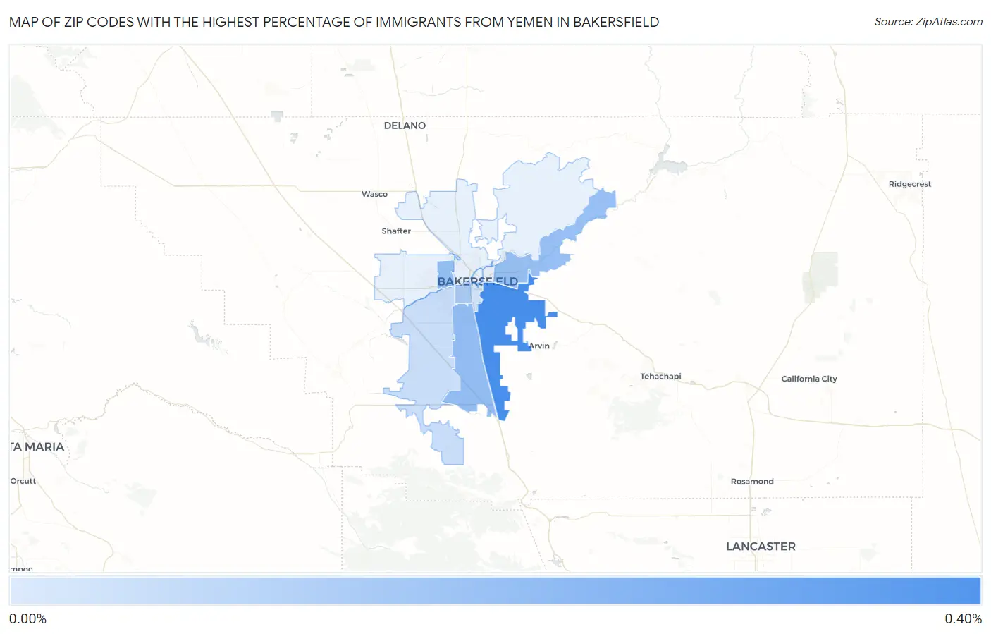 Zip Codes with the Highest Percentage of Immigrants from Yemen in Bakersfield Map