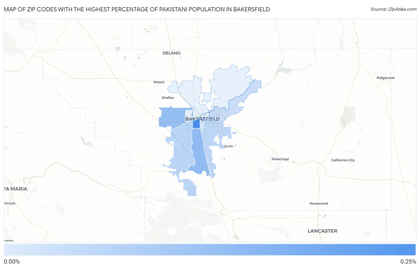 Zip Codes with the Highest Percentage of Pakistani Population in Bakersfield Map