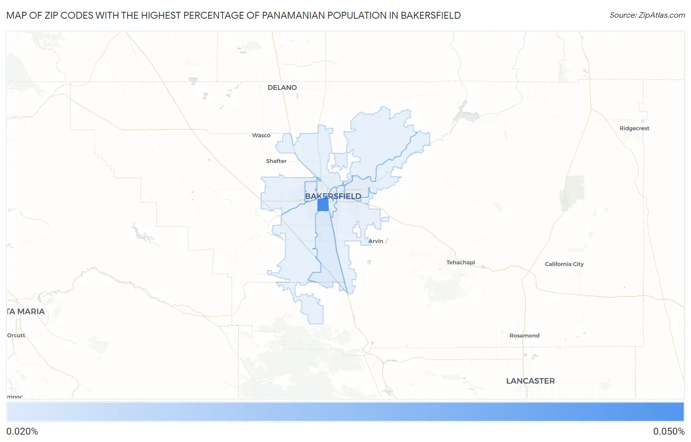 Zip Codes with the Highest Percentage of Panamanian Population in Bakersfield Map