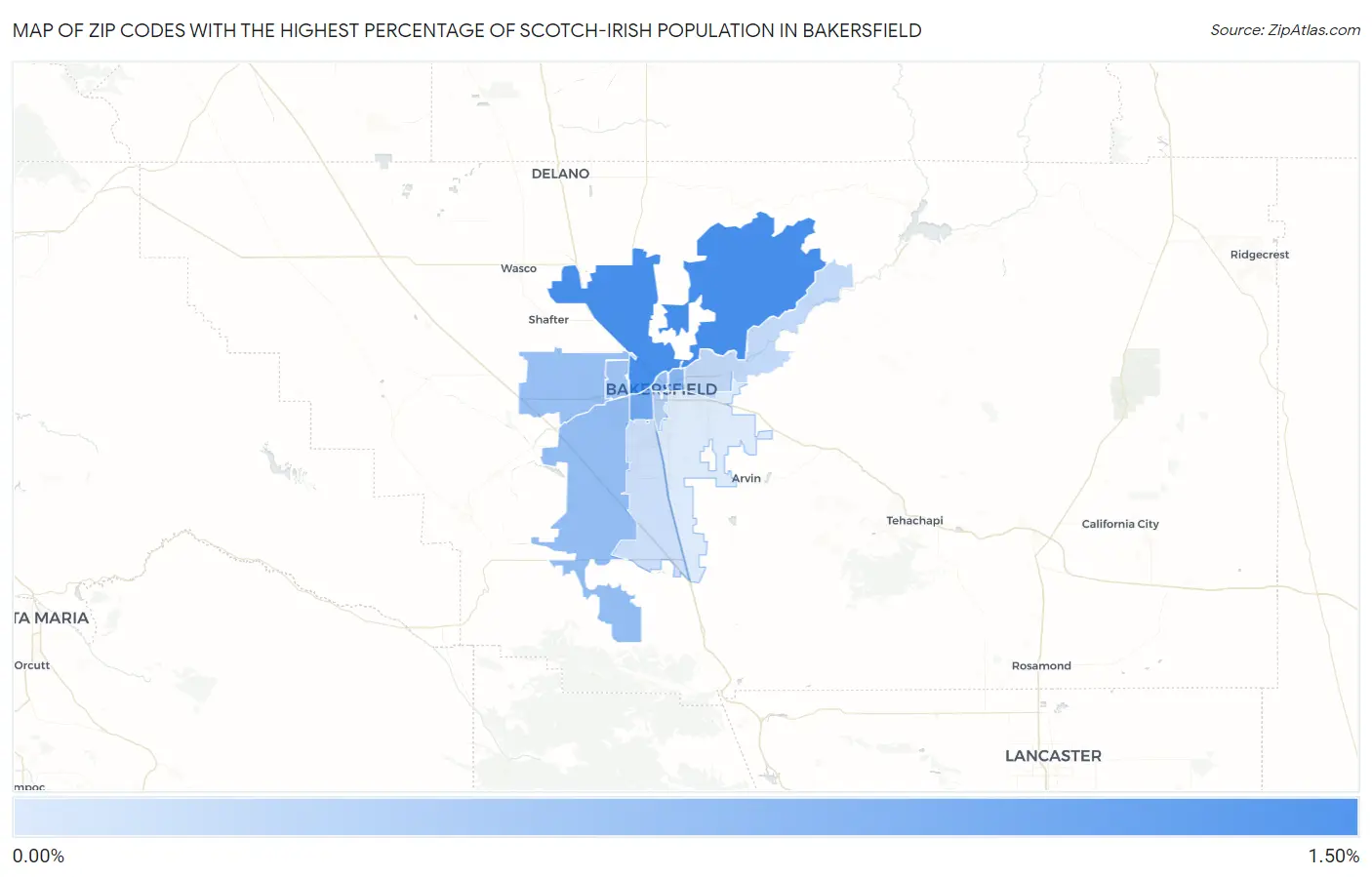 Zip Codes with the Highest Percentage of Scotch-Irish Population in Bakersfield Map