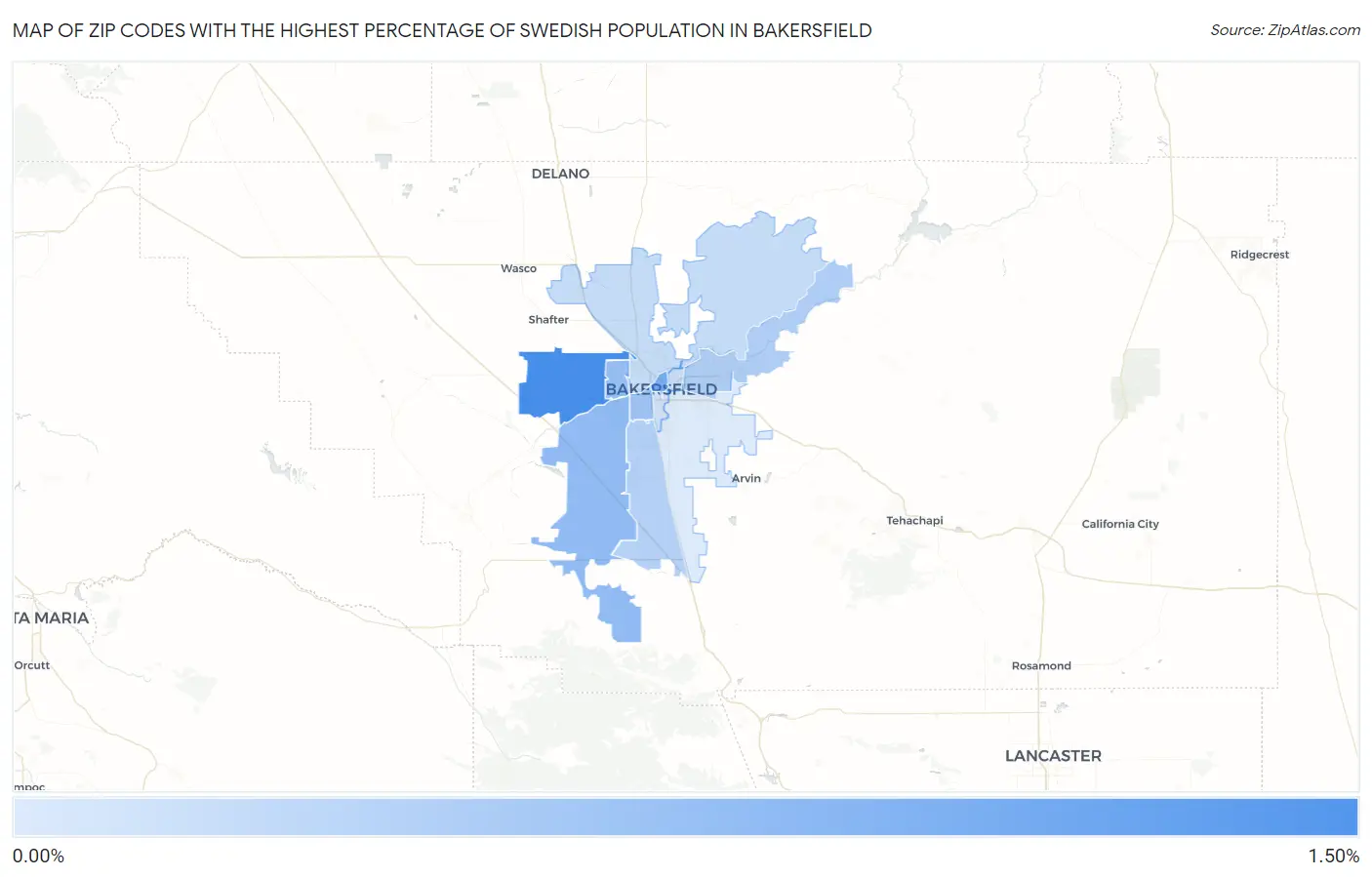 Zip Codes with the Highest Percentage of Swedish Population in Bakersfield Map