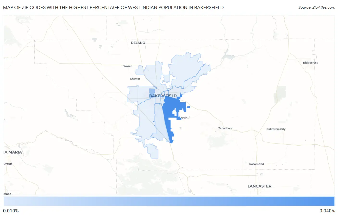 Zip Codes with the Highest Percentage of West Indian Population in Bakersfield Map