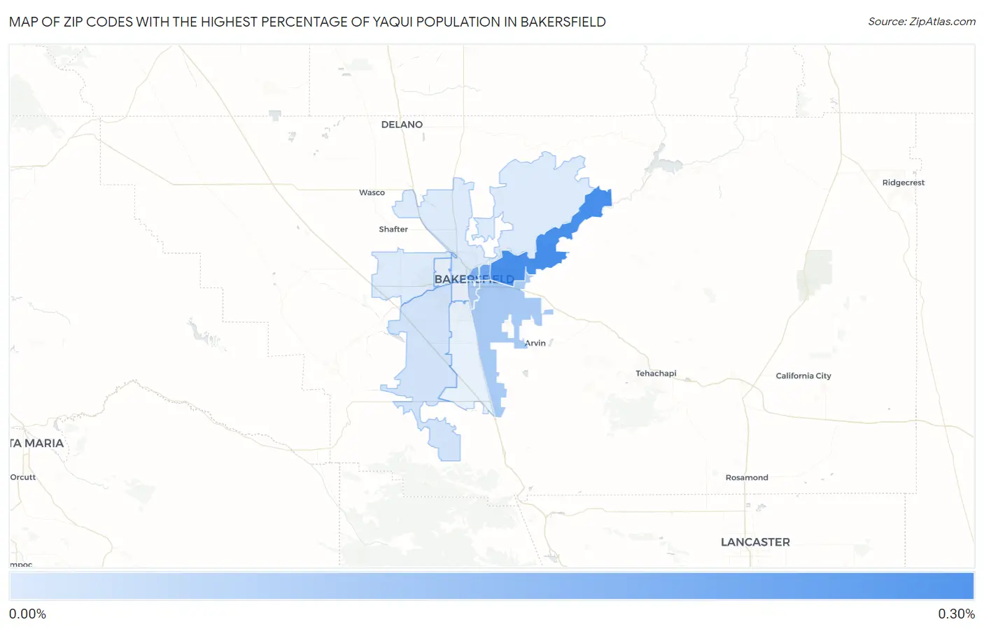 Zip Codes with the Highest Percentage of Yaqui Population in Bakersfield Map