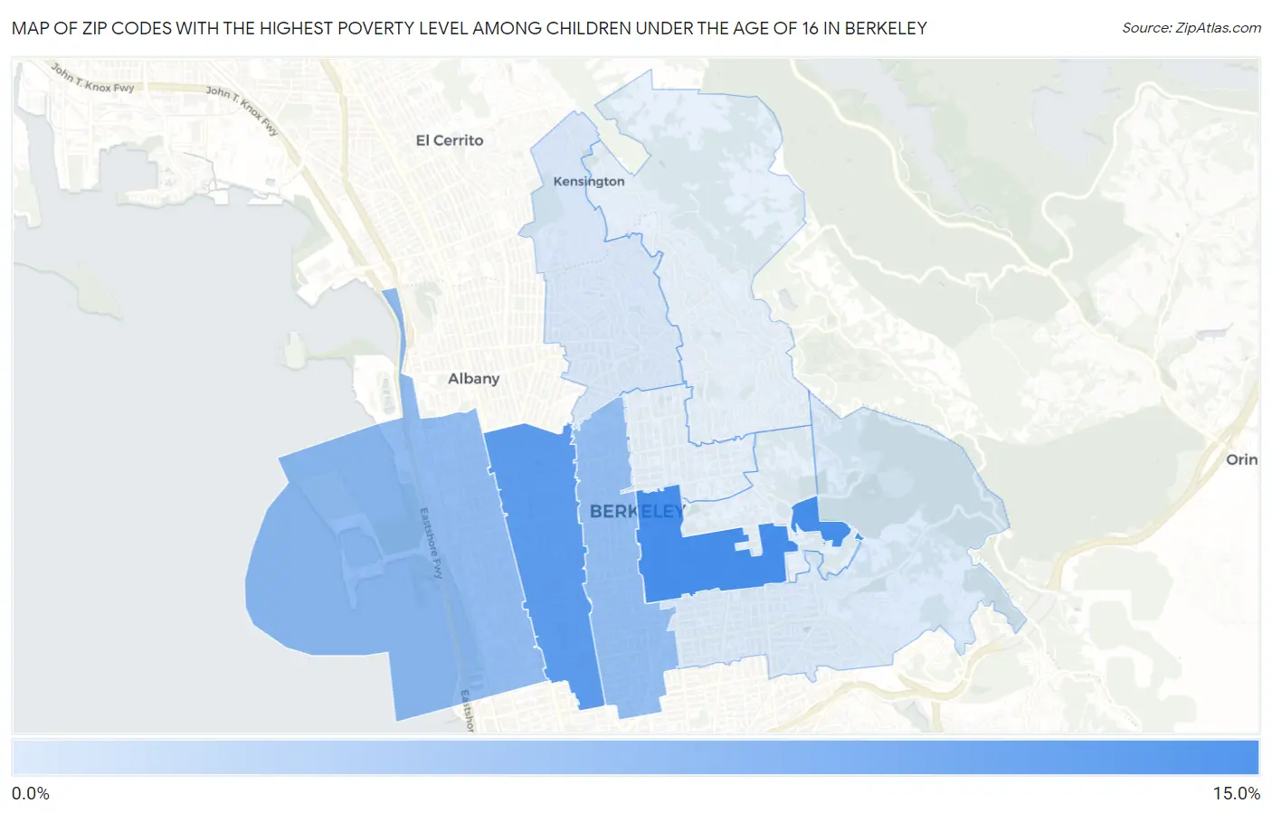Zip Codes with the Highest Poverty Level Among Children Under the Age of 16 in Berkeley Map