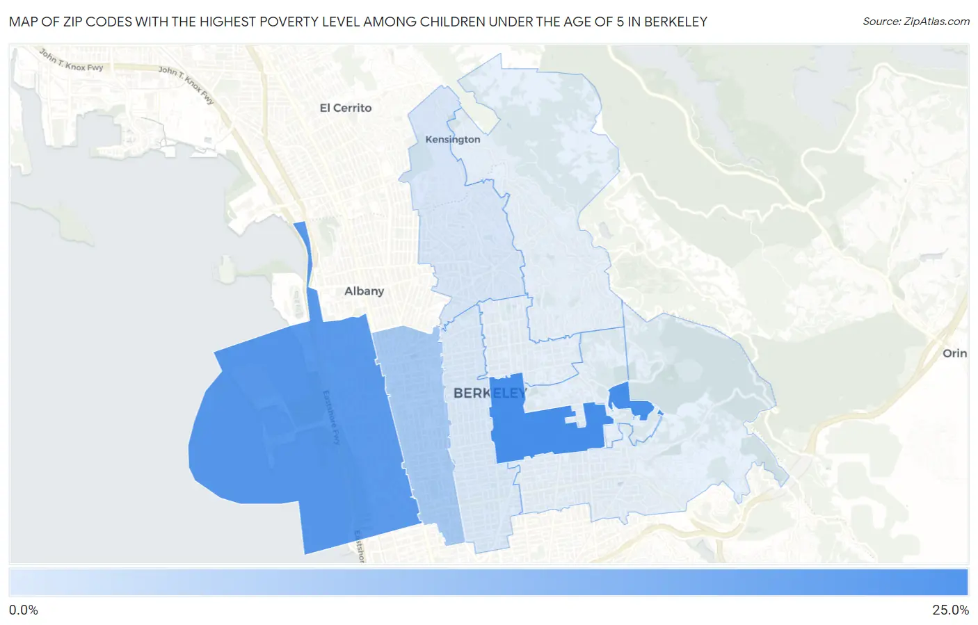 Zip Codes with the Highest Poverty Level Among Children Under the Age of 5 in Berkeley Map