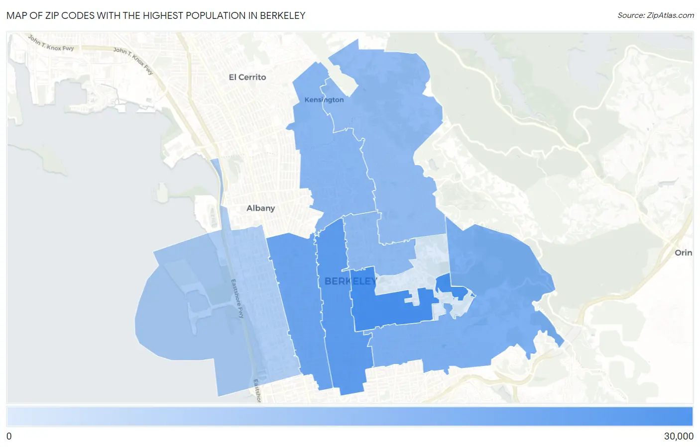 Zip Codes with the Highest Population in Berkeley Map