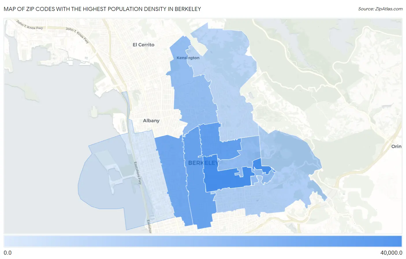 Zip Codes with the Highest Population Density in Berkeley Map