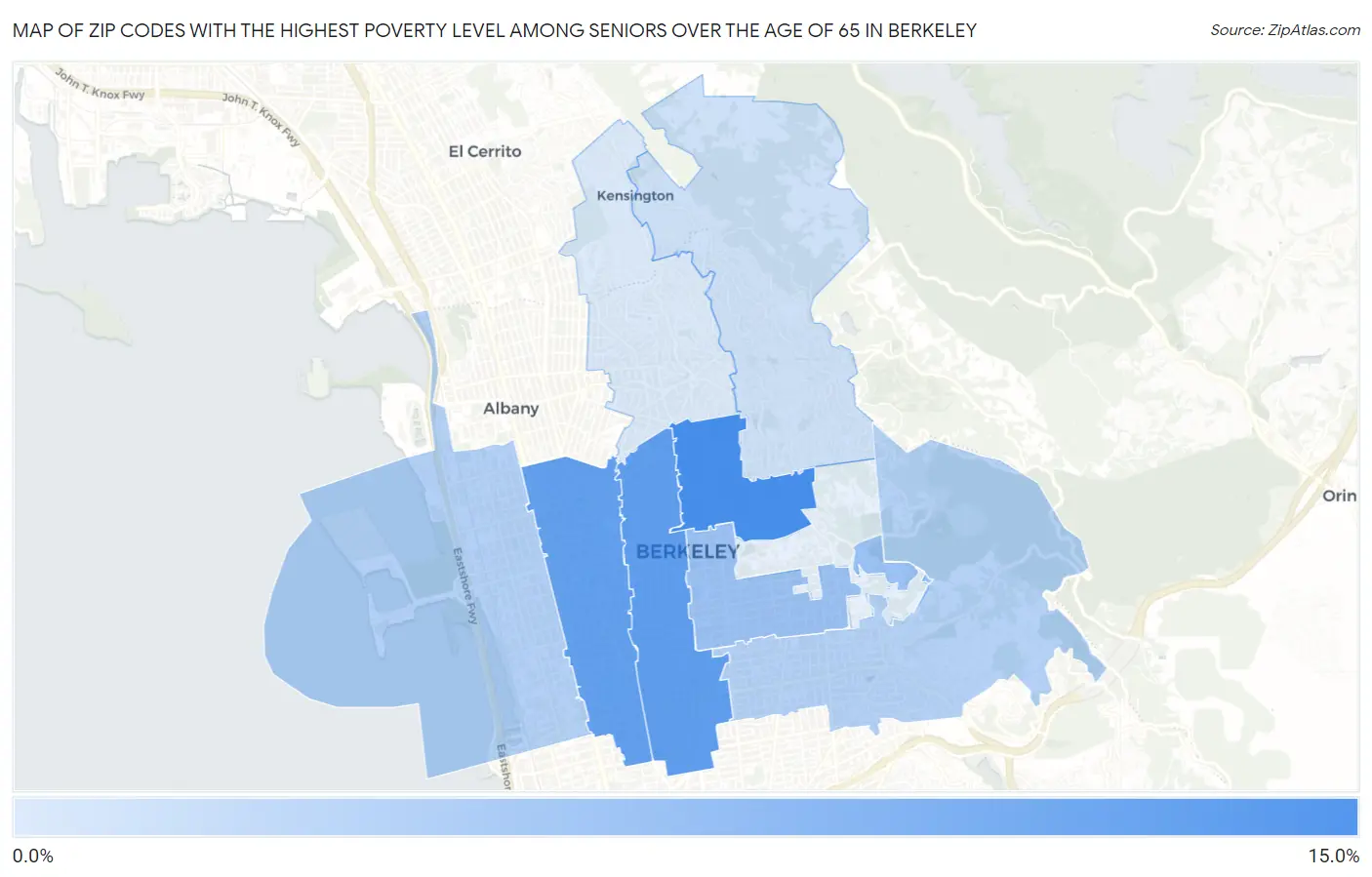 Zip Codes with the Highest Poverty Level Among Seniors Over the Age of 65 in Berkeley Map