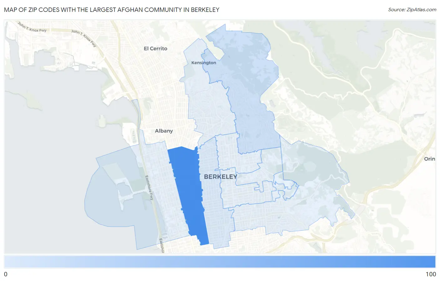 Zip Codes with the Largest Afghan Community in Berkeley Map