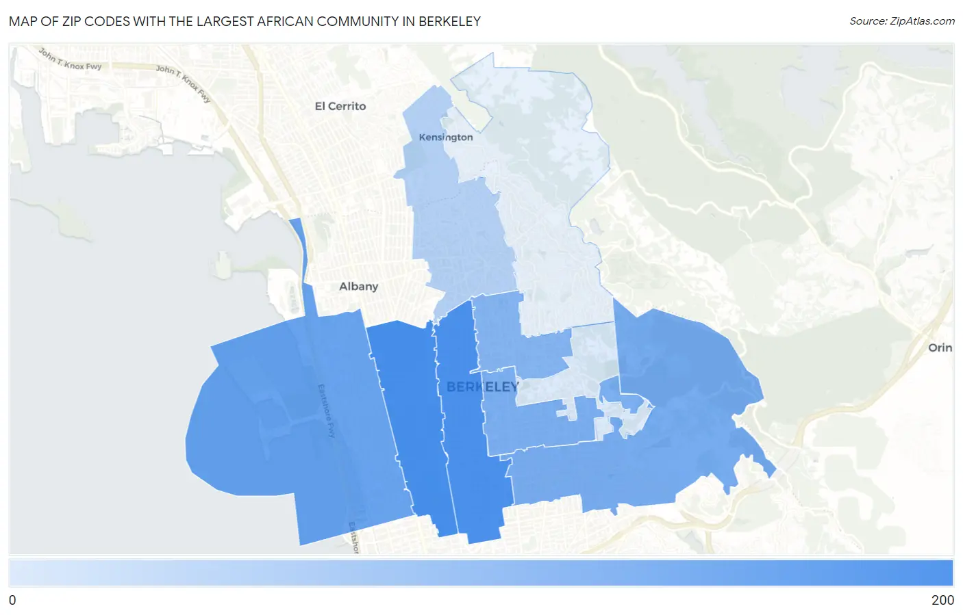 Zip Codes with the Largest African Community in Berkeley Map