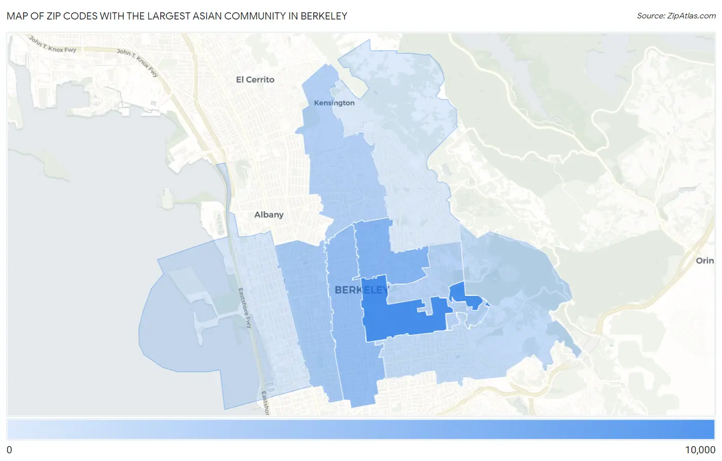 Zip Codes with the Largest Asian Community in Berkeley Map