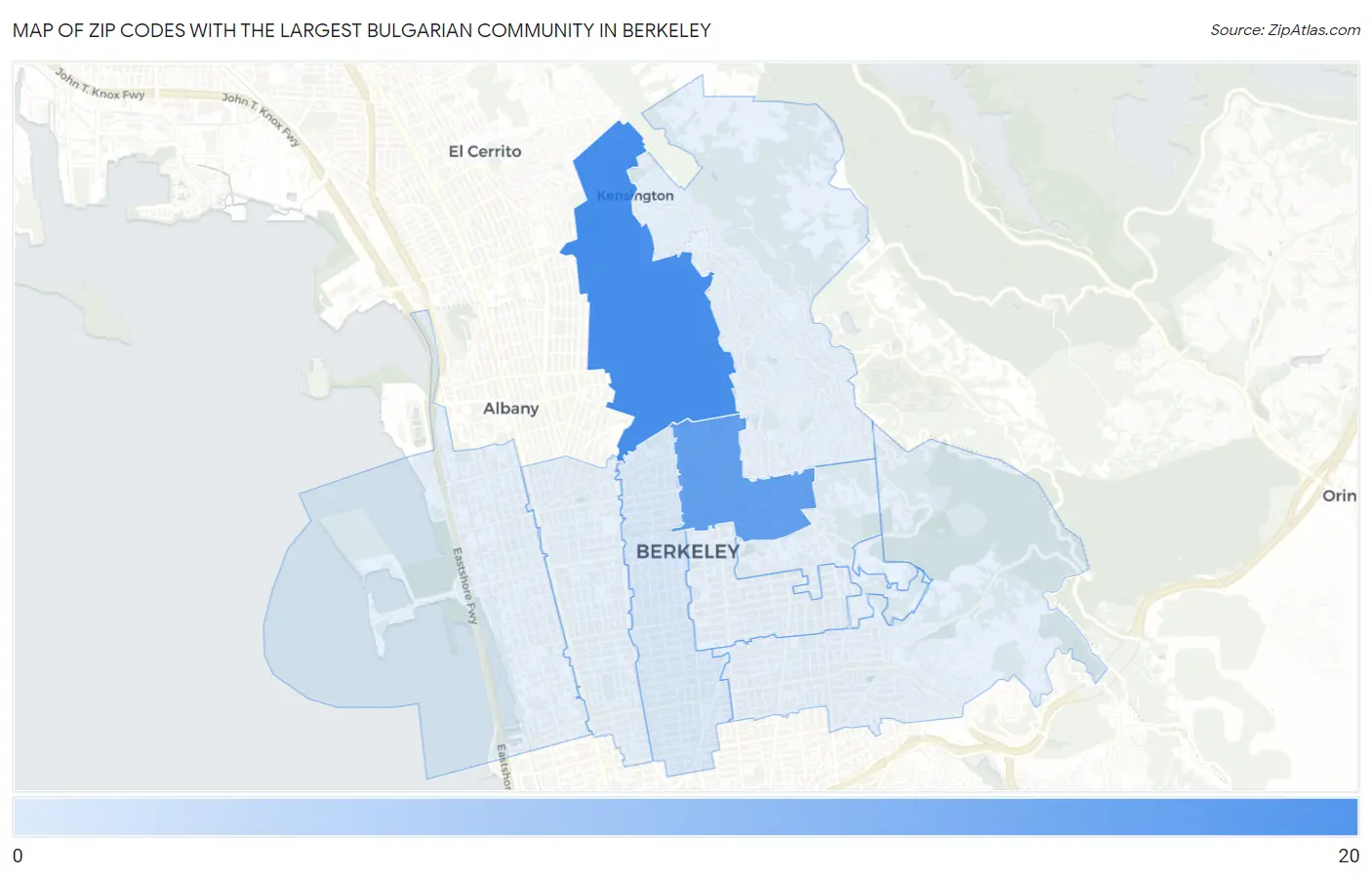 Zip Codes with the Largest Bulgarian Community in Berkeley Map