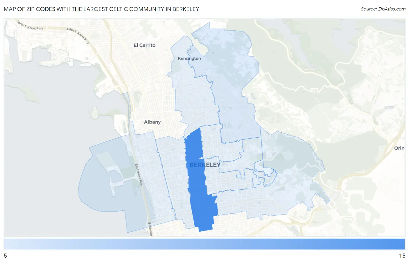 Zip Codes with the Largest Celtic Community in Berkeley Map