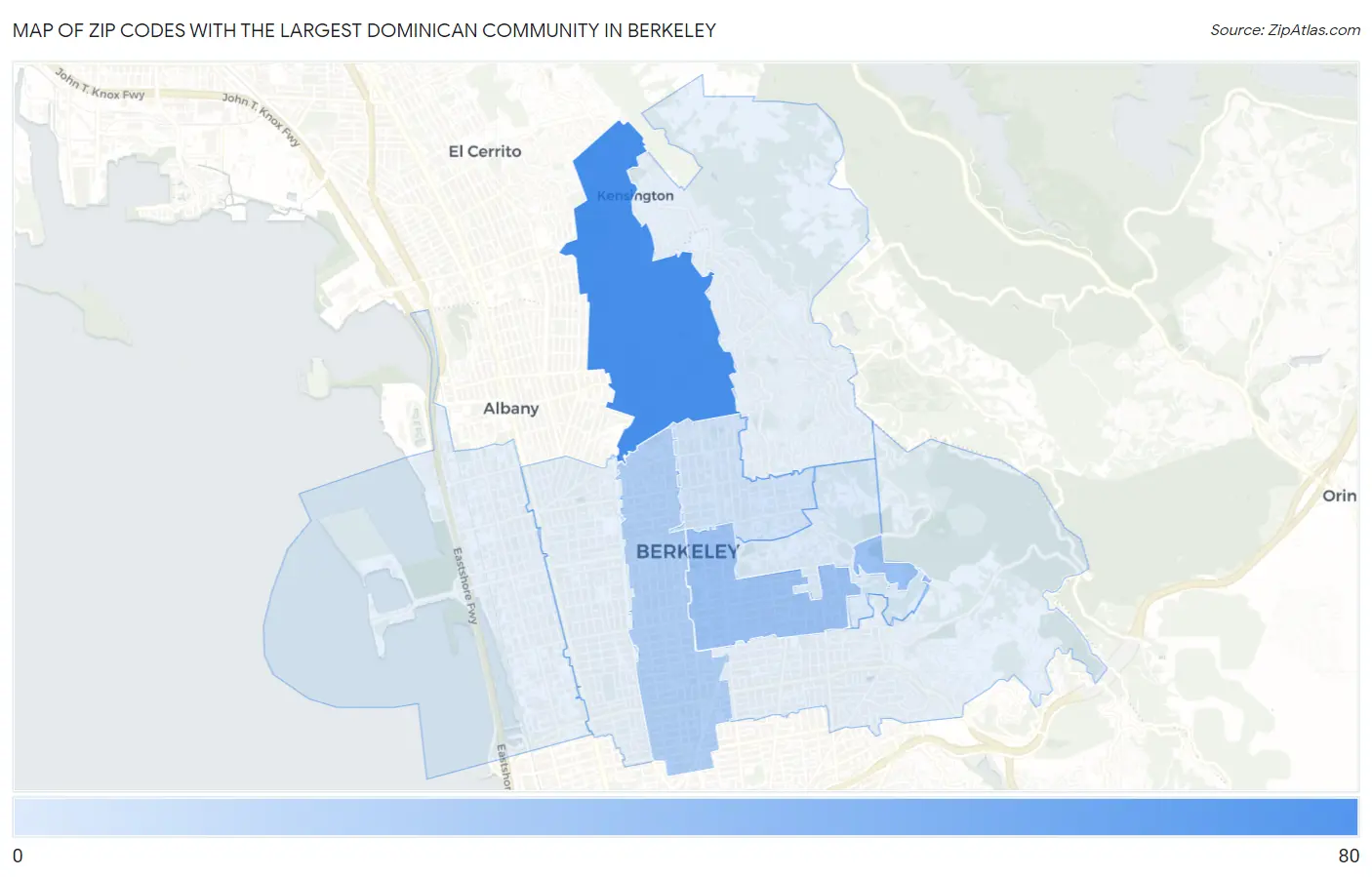 Zip Codes with the Largest Dominican Community in Berkeley Map