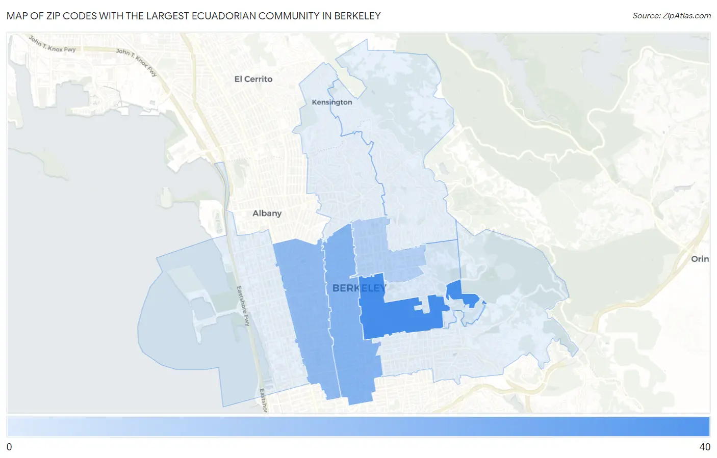 Zip Codes with the Largest Ecuadorian Community in Berkeley Map