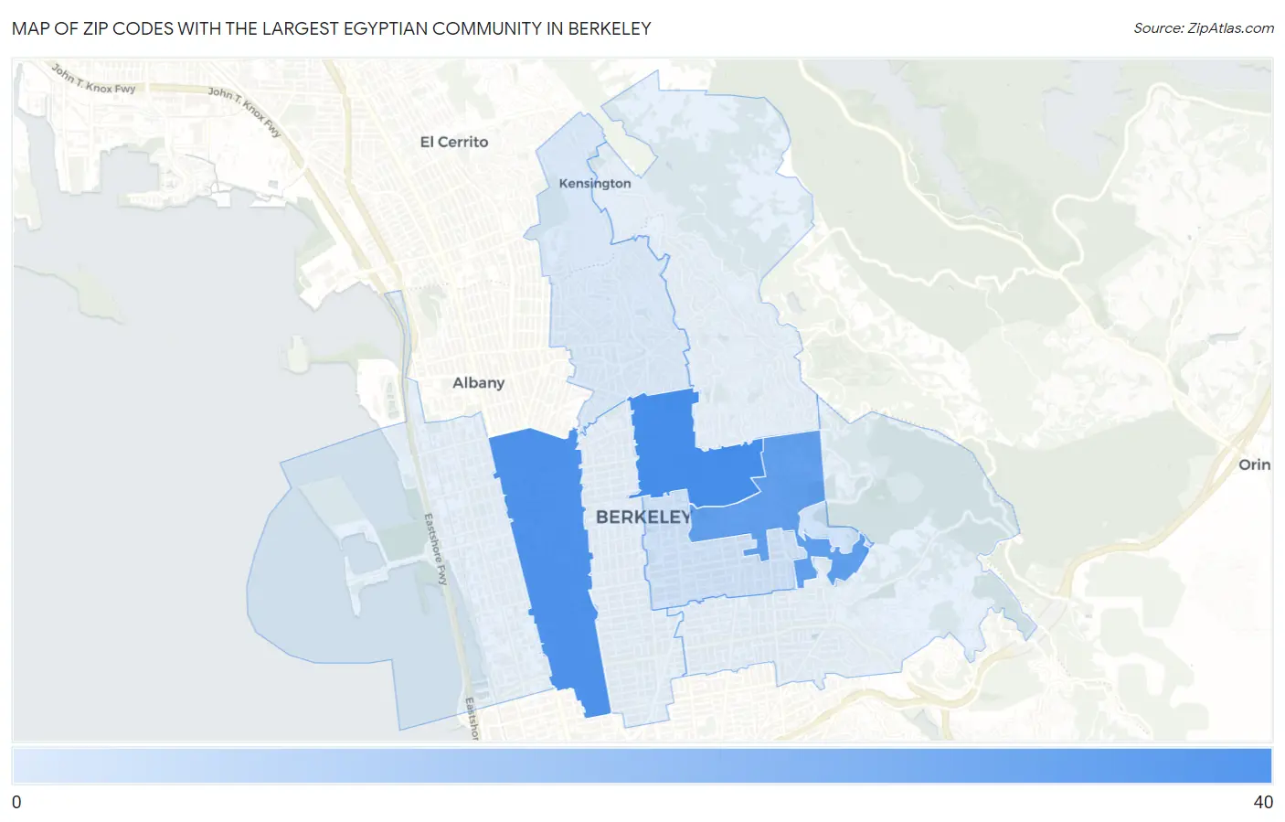 Zip Codes with the Largest Egyptian Community in Berkeley Map