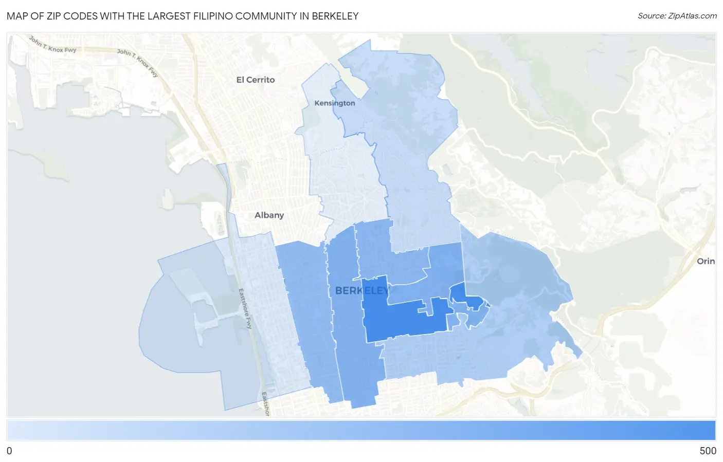 Zip Codes with the Largest Filipino Community in Berkeley Map