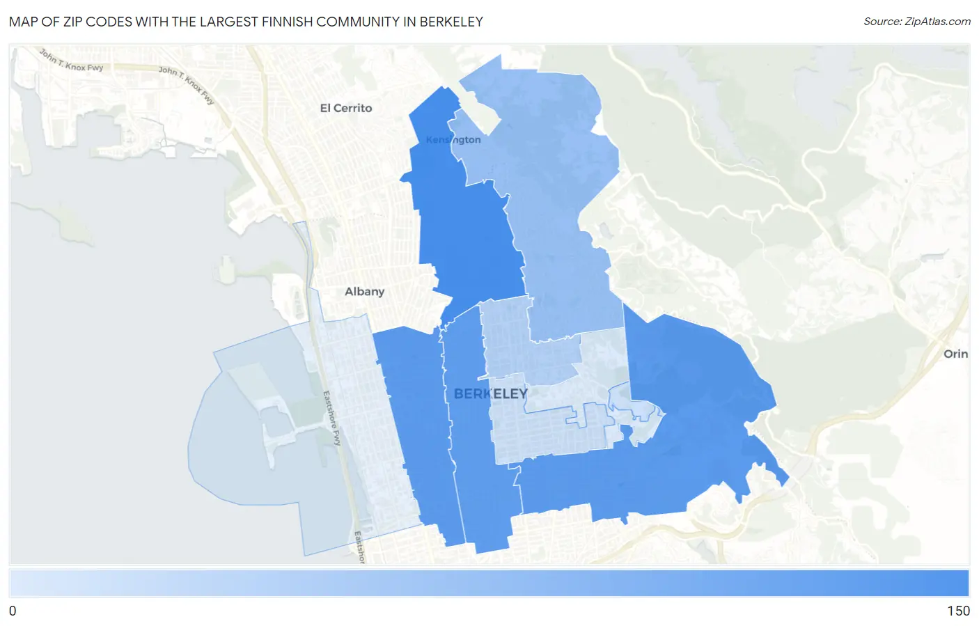 Zip Codes with the Largest Finnish Community in Berkeley Map