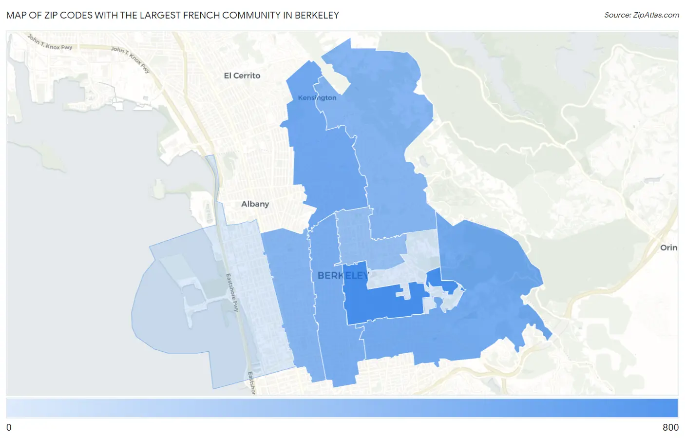 Zip Codes with the Largest French Community in Berkeley Map