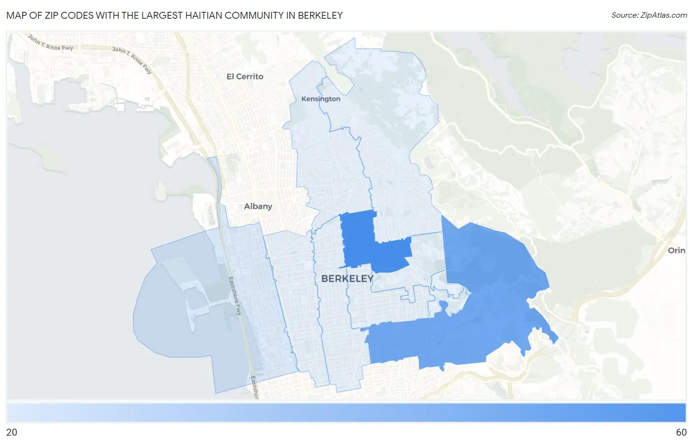 Zip Codes with the Largest Haitian Community in Berkeley Map