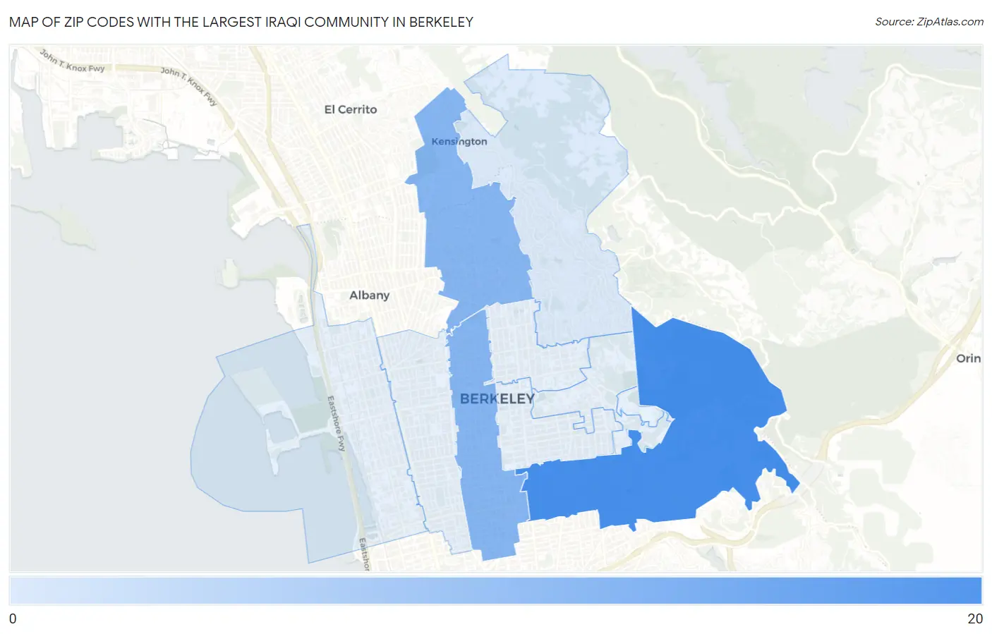 Zip Codes with the Largest Iraqi Community in Berkeley Map
