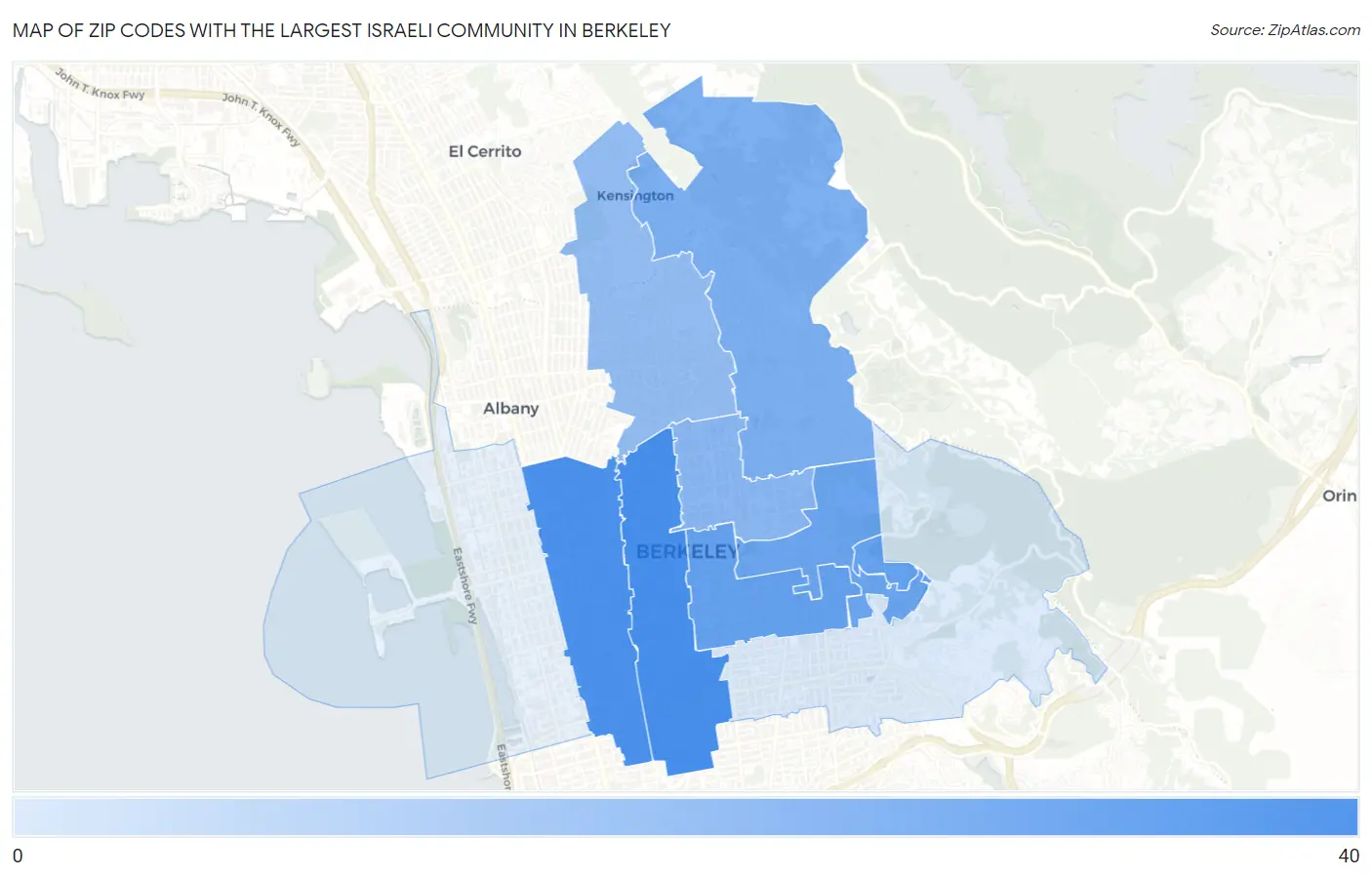 Zip Codes with the Largest Israeli Community in Berkeley Map