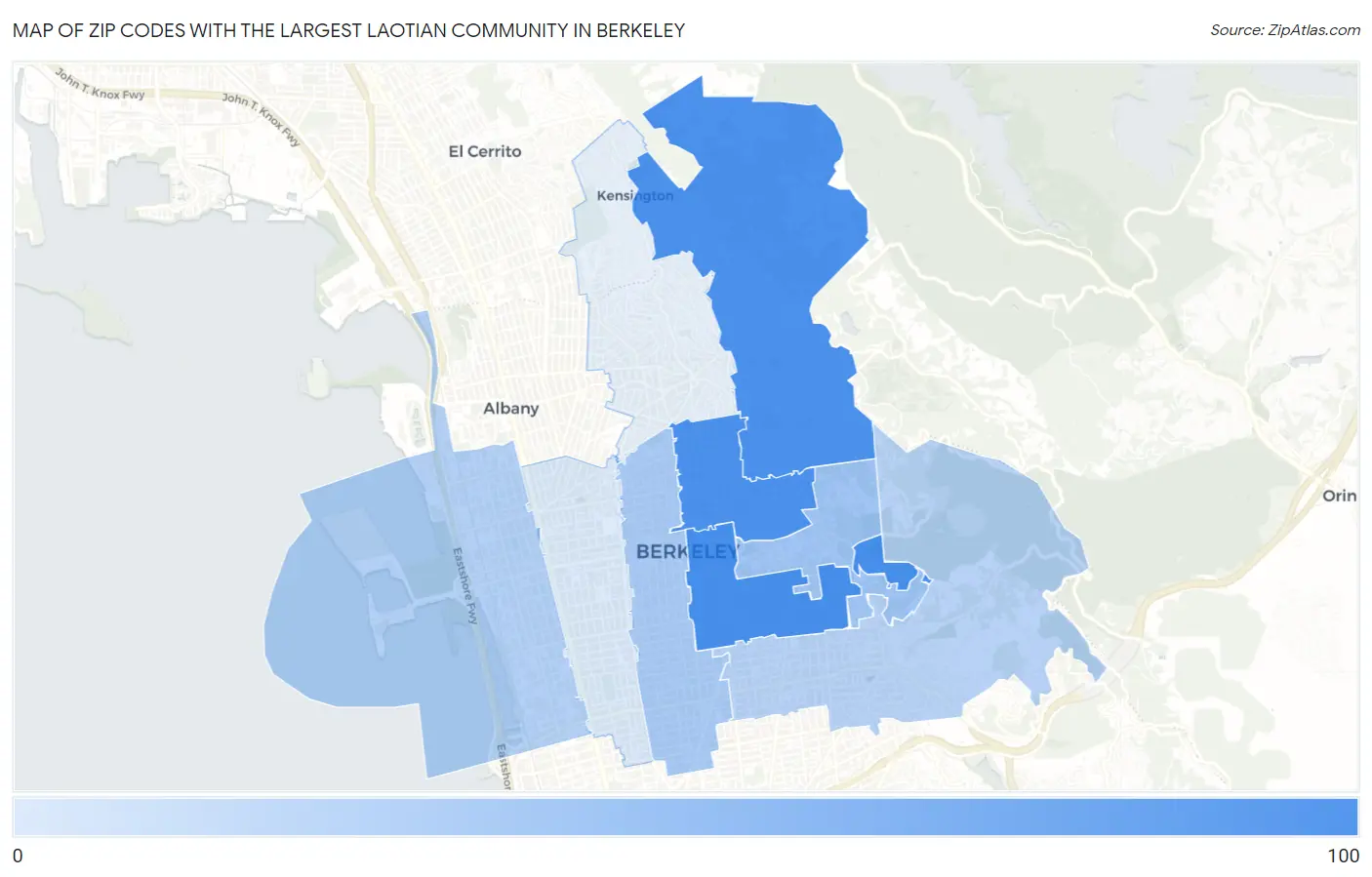 Zip Codes with the Largest Laotian Community in Berkeley Map