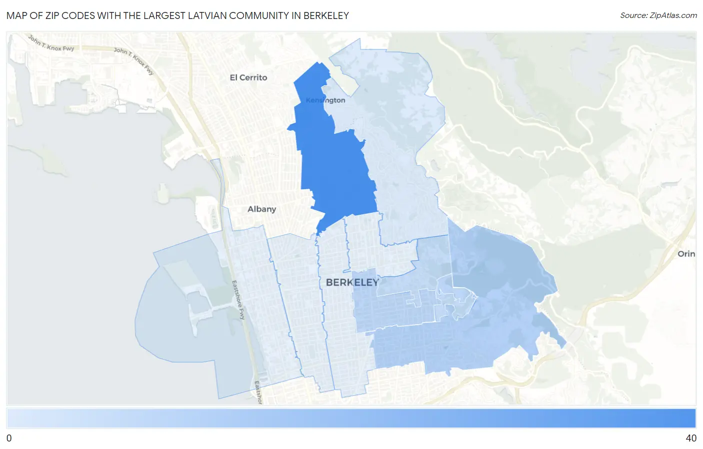 Zip Codes with the Largest Latvian Community in Berkeley Map