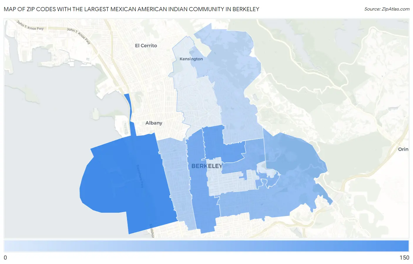 Zip Codes with the Largest Mexican American Indian Community in Berkeley Map