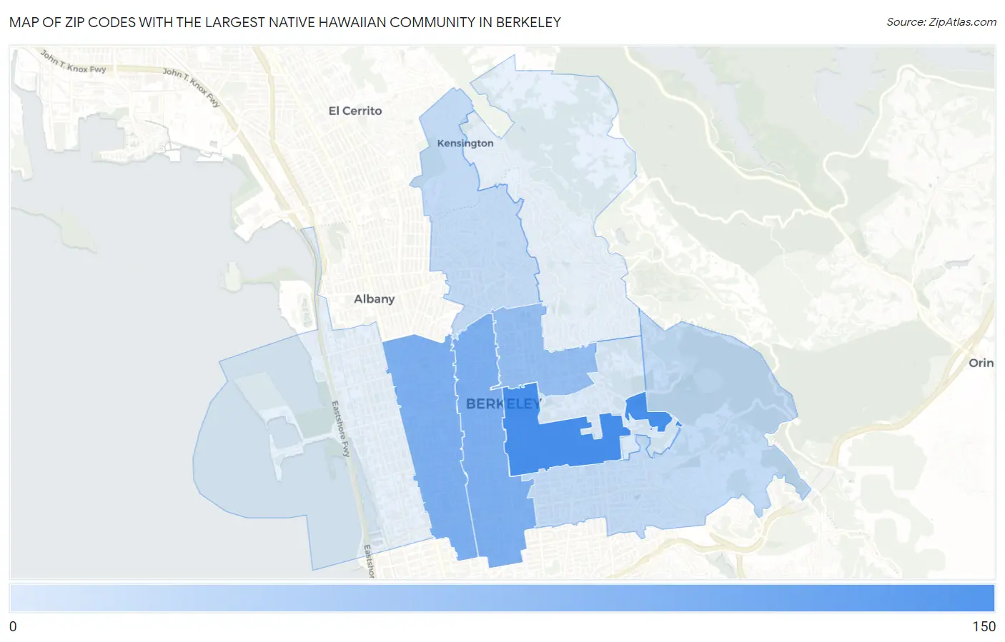 Zip Codes with the Largest Native Hawaiian Community in Berkeley Map