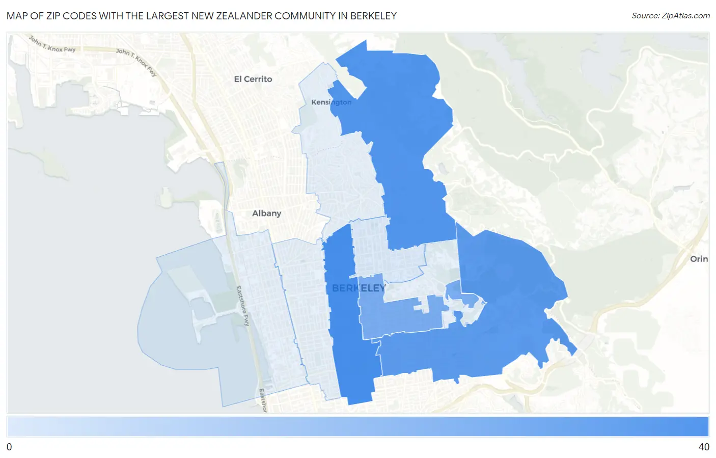 Zip Codes with the Largest New Zealander Community in Berkeley Map