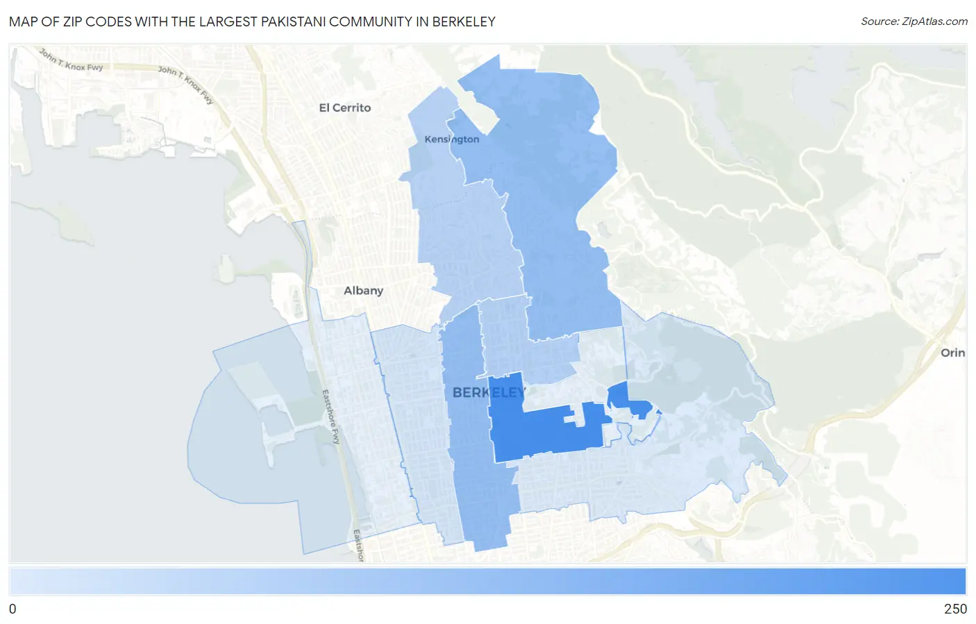 Zip Codes with the Largest Pakistani Community in Berkeley Map