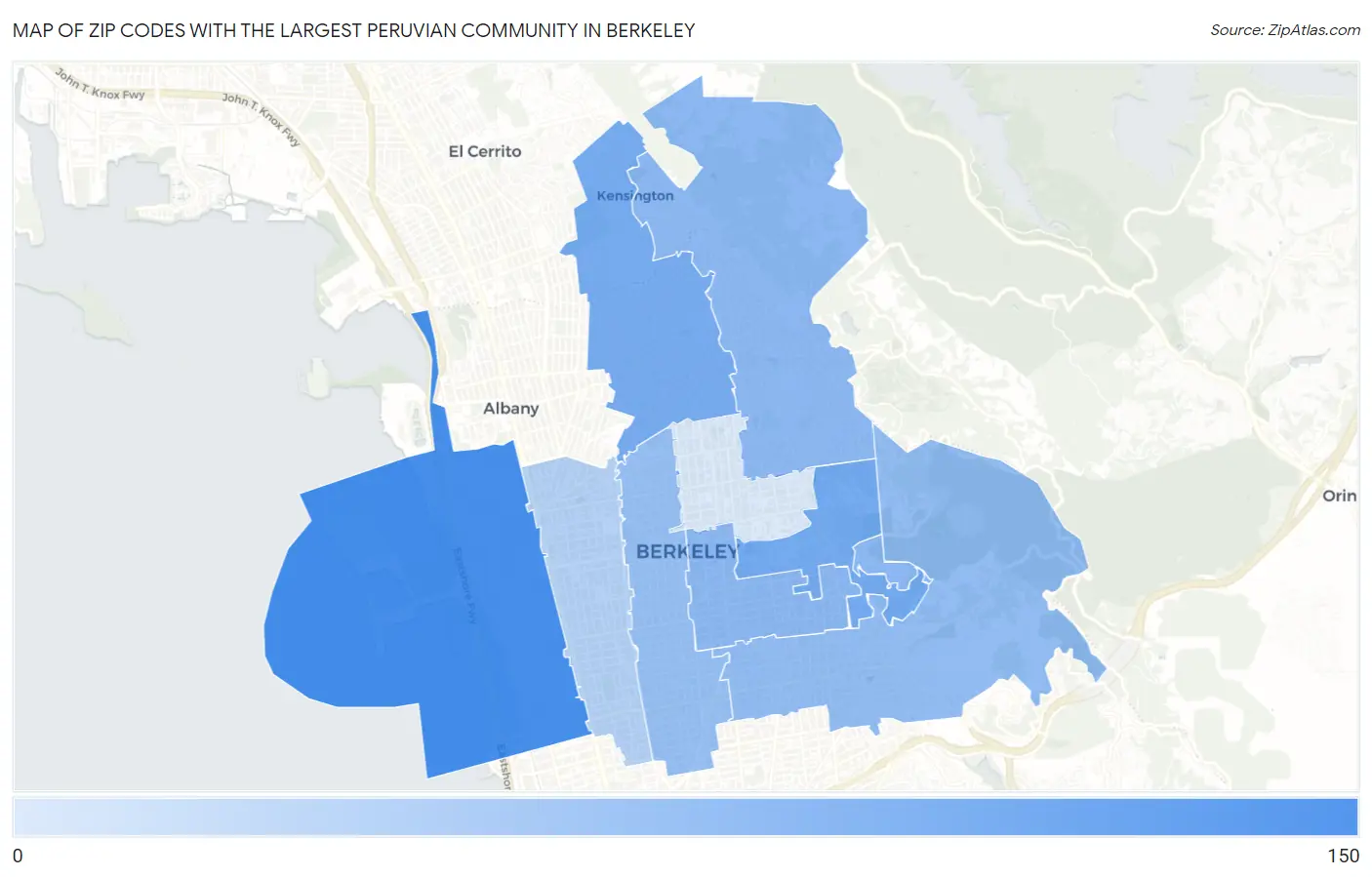 Zip Codes with the Largest Peruvian Community in Berkeley Map