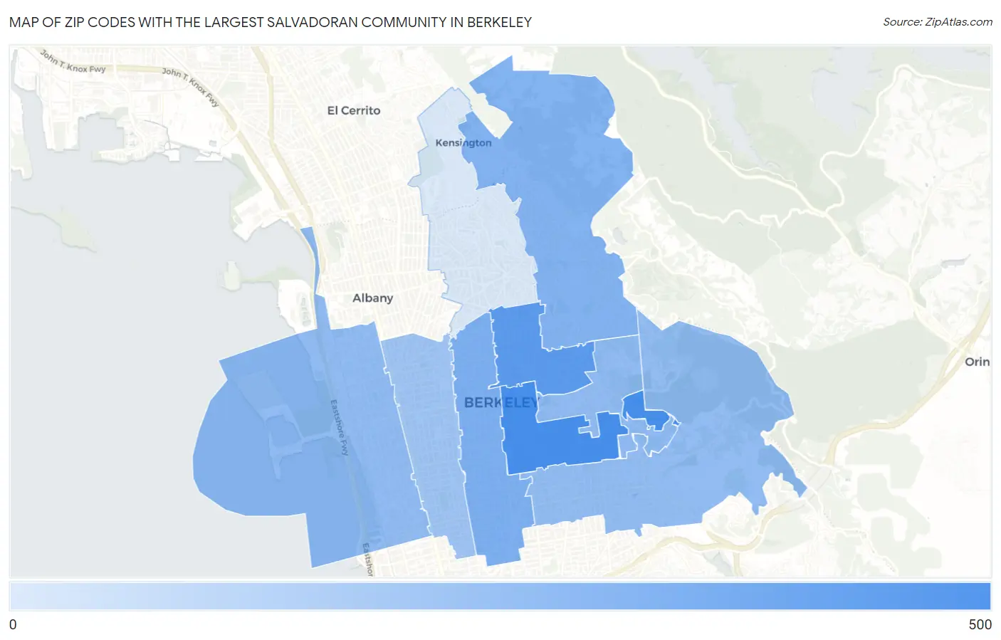 Zip Codes with the Largest Salvadoran Community in Berkeley Map